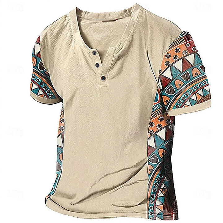 Zachary - Camiseta Henley con diseño tribal de inspiración vintage