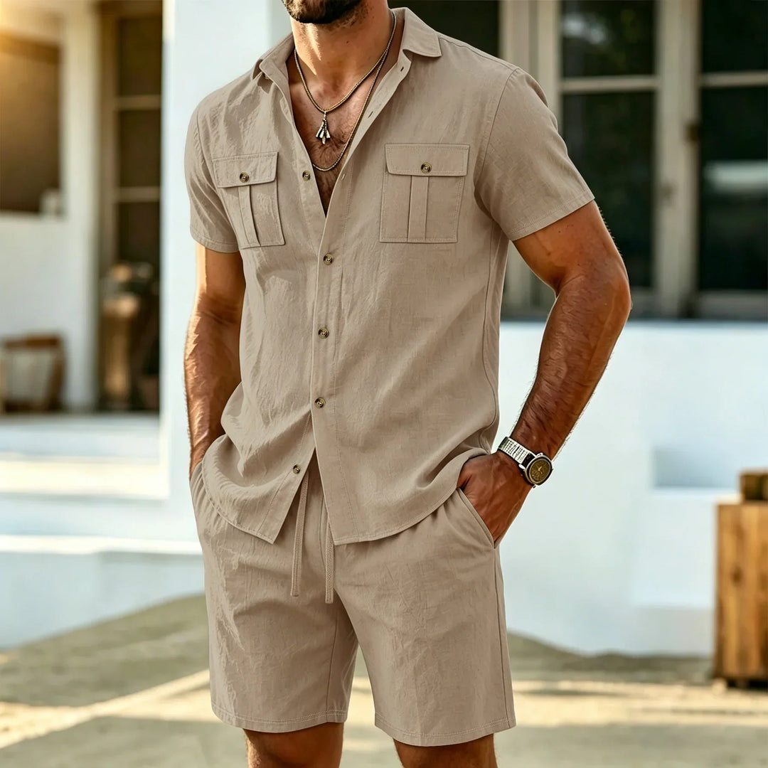 Baird - Conjunto de camisa y shorts de mezcla de lino