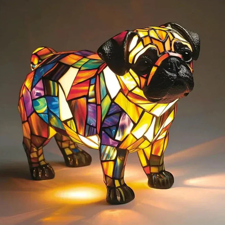 Lámpara de noche con vitral de pug