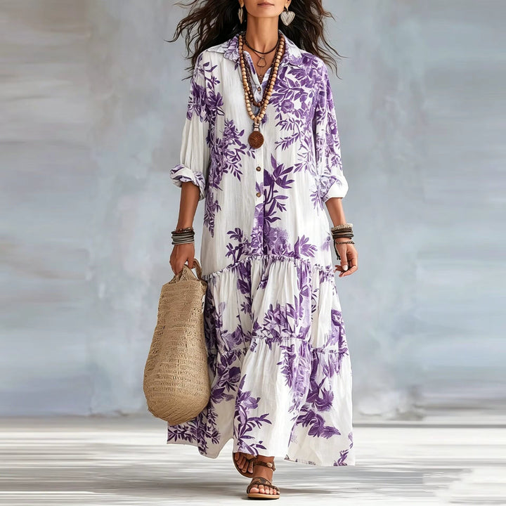 Thealise - Maxivestido floral ligero con botonadura frontal