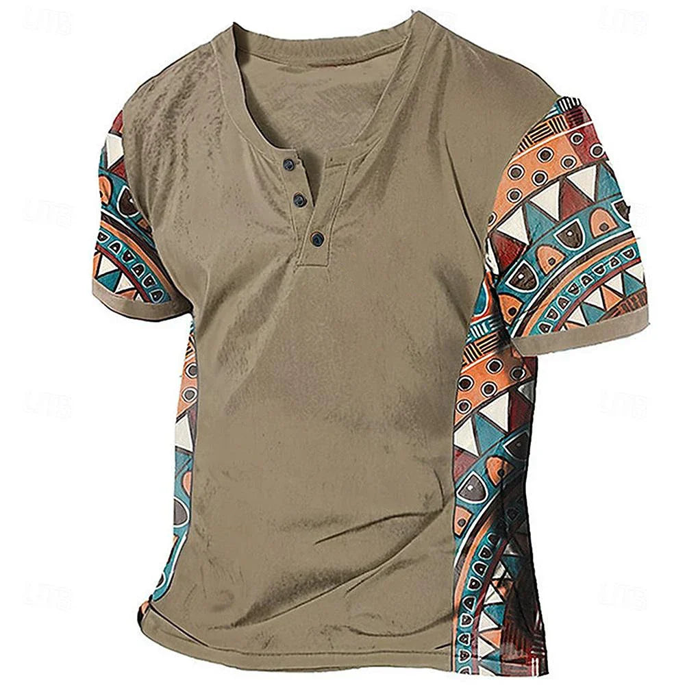 Zachary - Camiseta Henley con diseño tribal de inspiración vintage