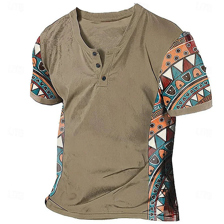 Zachary - Camiseta Henley con diseño tribal de inspiración vintage