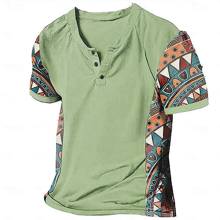 Zachary - Camiseta Henley con diseño tribal de inspiración vintage