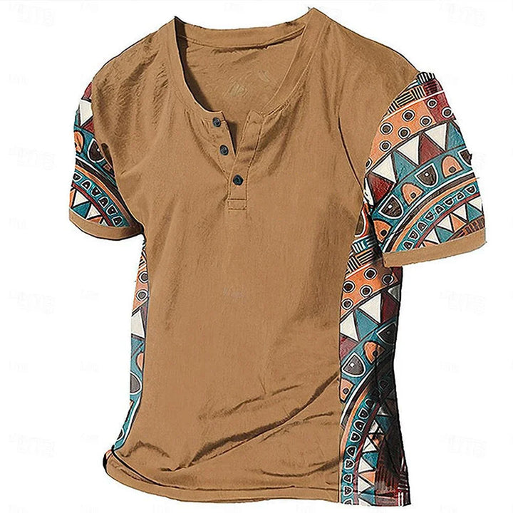 Zachary - Camiseta Henley con diseño tribal de inspiración vintage