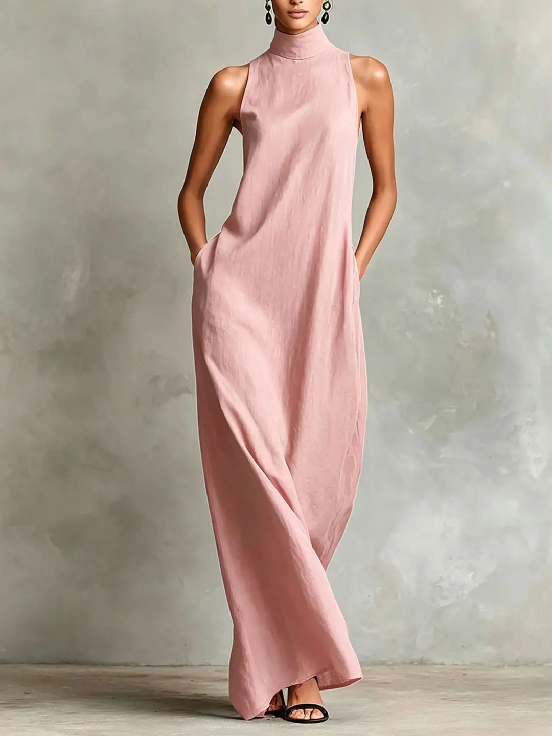 Orietta - Vestido maxi sin mangas con cuello alto