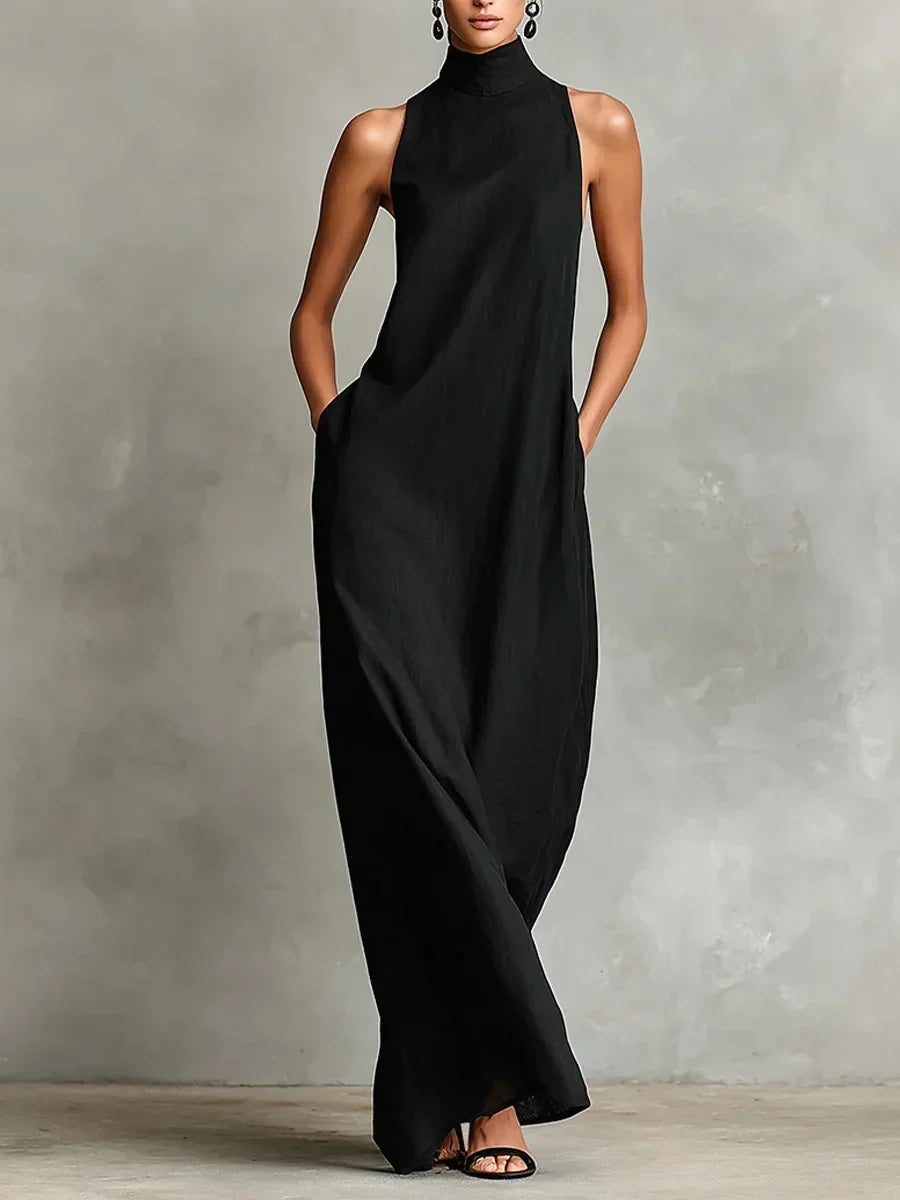 Orietta - Vestido maxi sin mangas con cuello alto