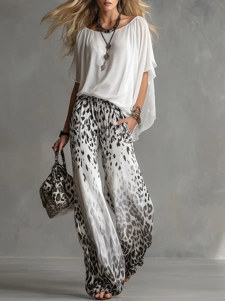 Ivette - Conjunto de blusa ligera y pantalón wide leg