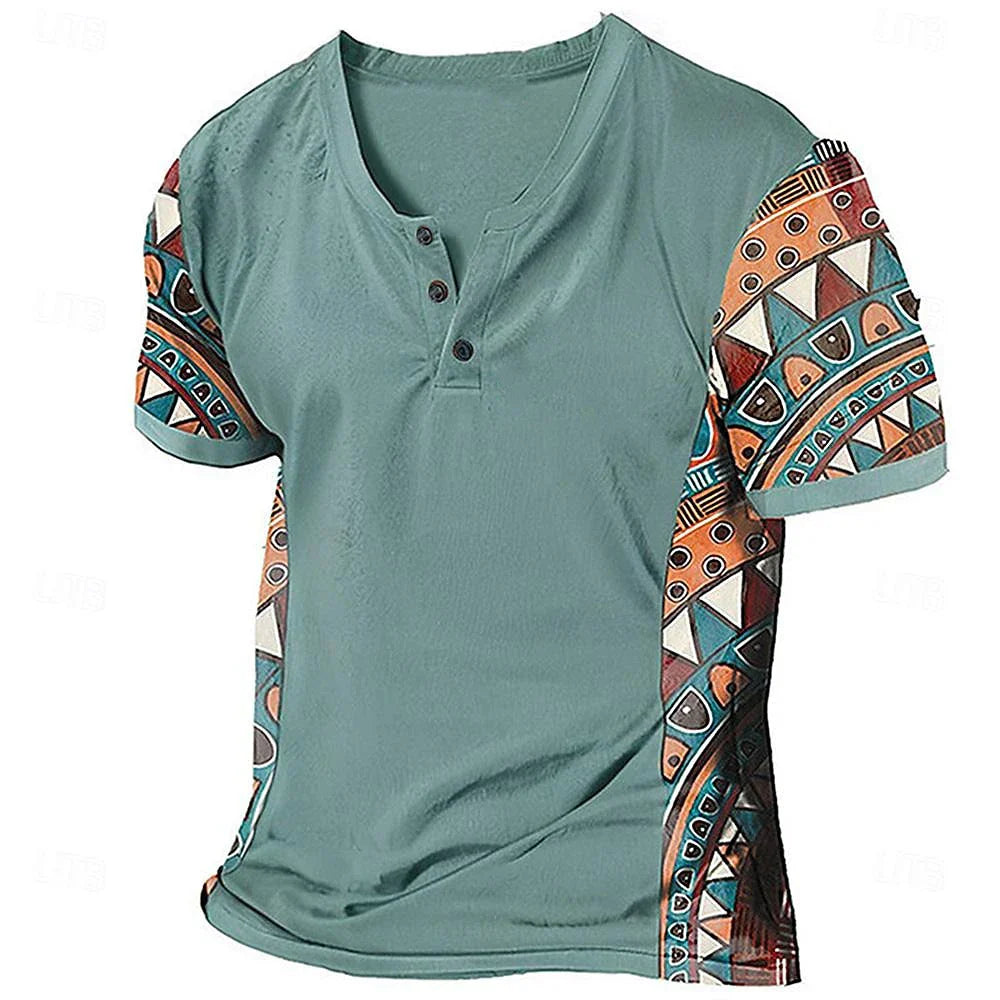Zachary - Camiseta Henley con diseño tribal de inspiración vintage