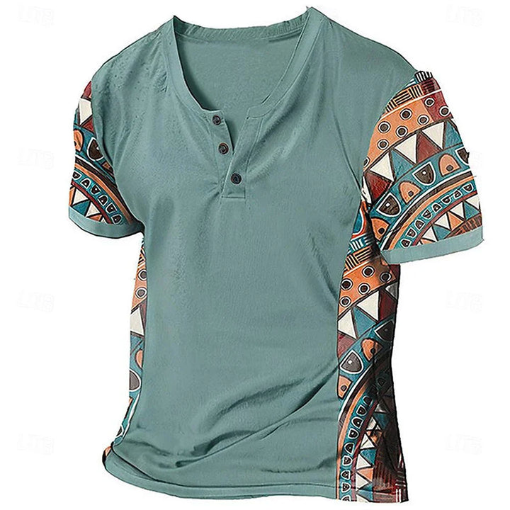 Zachary - Camiseta Henley con diseño tribal de inspiración vintage