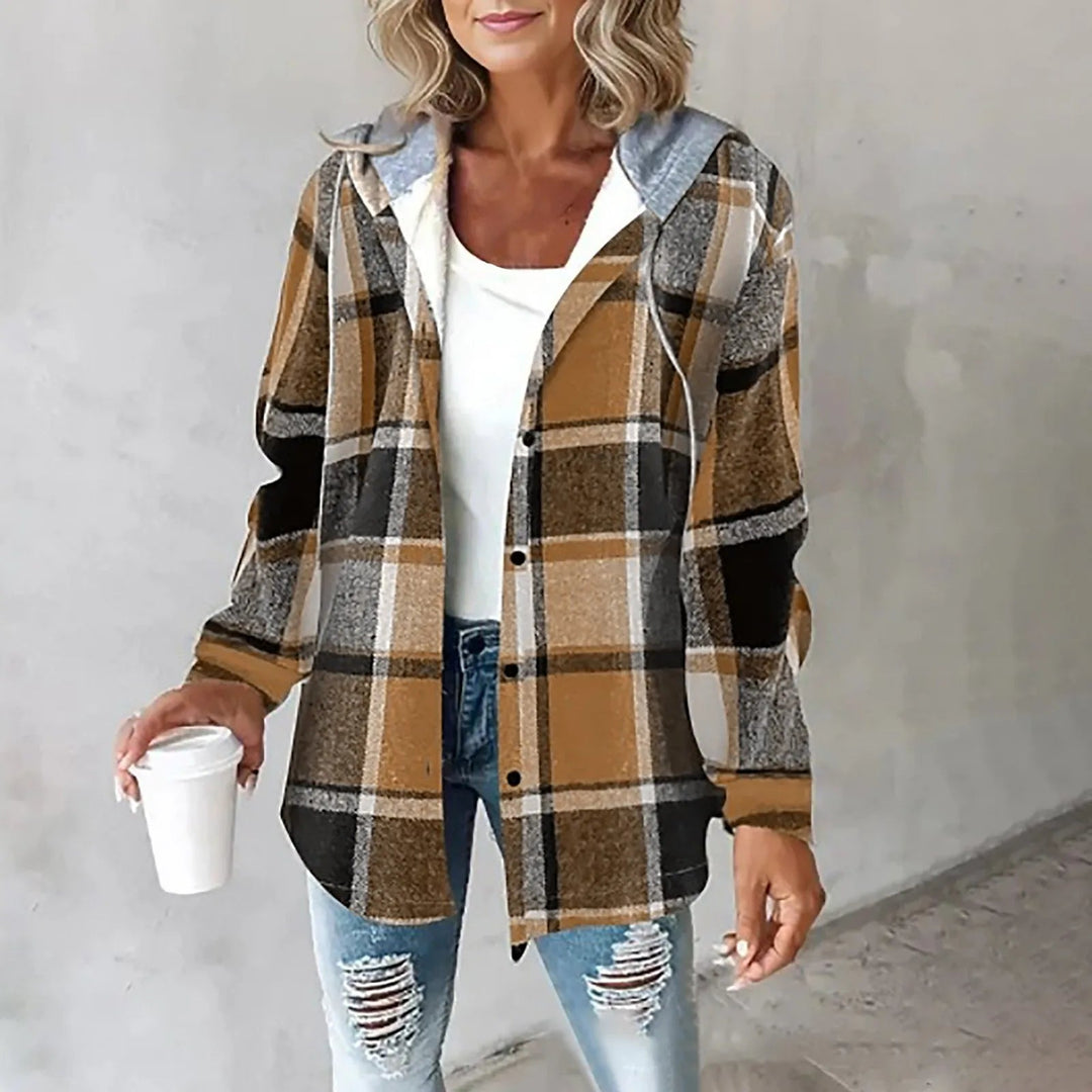 Marla - Sobrecamisa a cuadros con capucha y efecto en capas