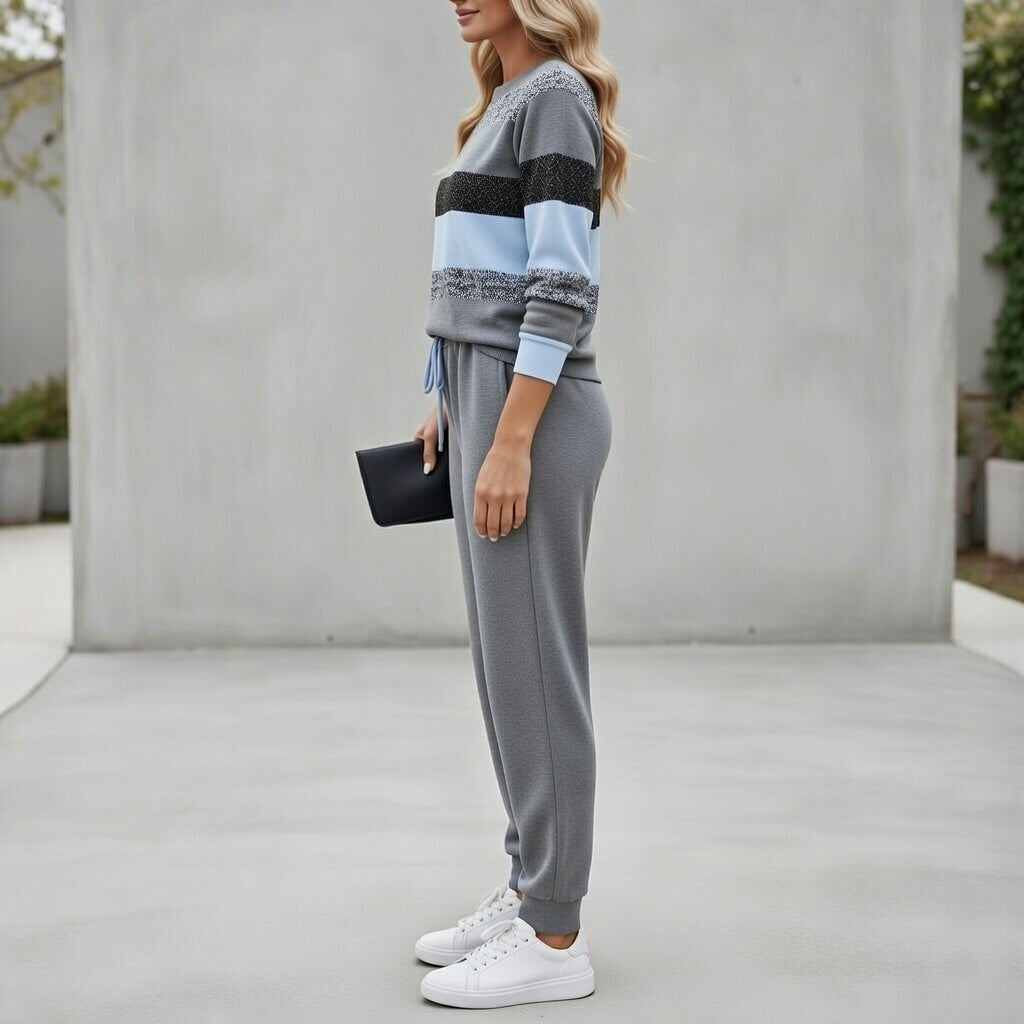 Cora - Conjunto de suéter y pantalón jogger de tacto suave a rayas