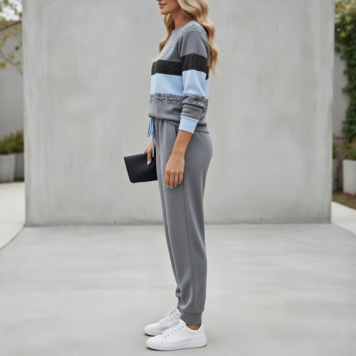 Cora - Conjunto de suéter y pantalón jogger de tacto suave a rayas