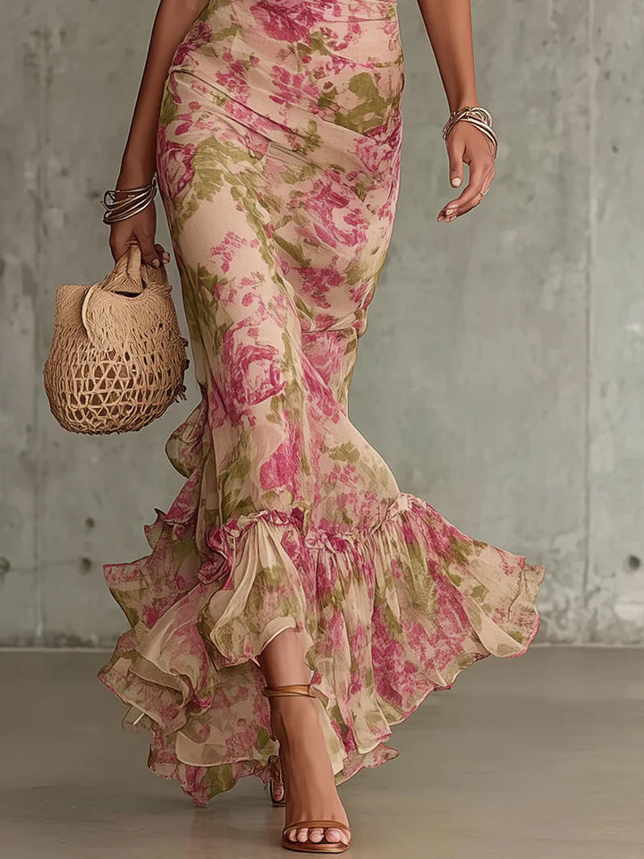 Calia - Vestido de corte sirena floral de tacto suave
