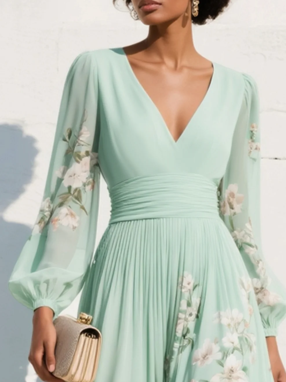 Maribel - Vestido plisado con escote en V, suave al tacto