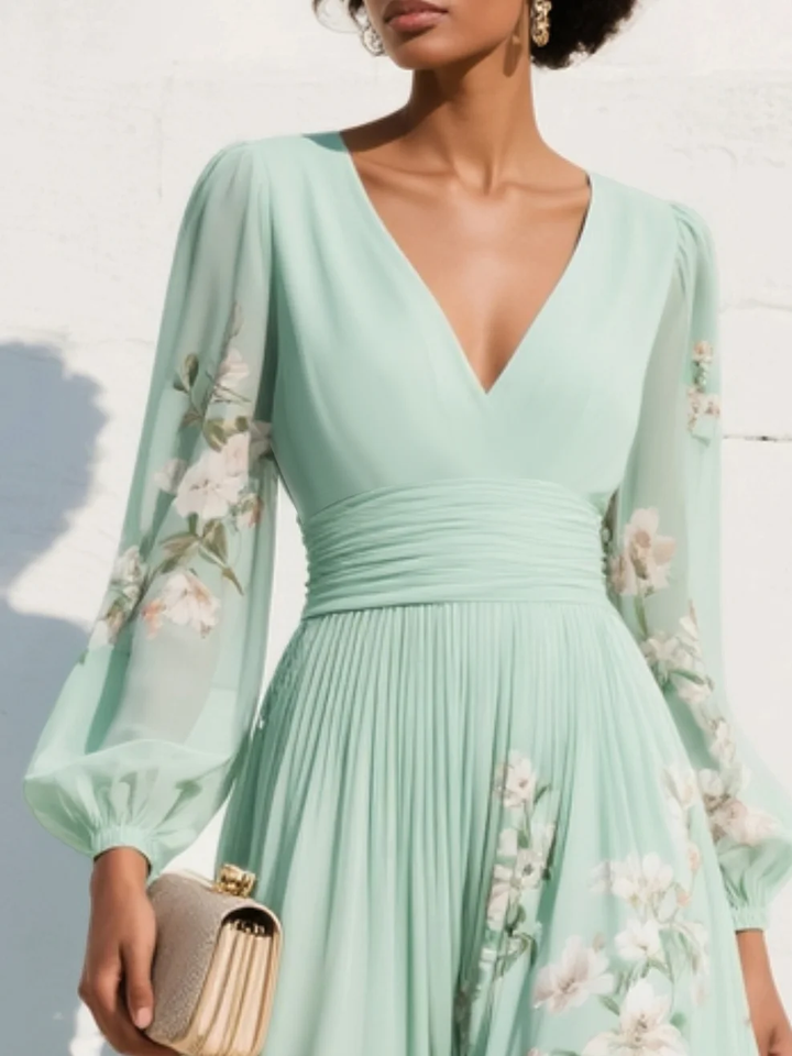 Maribel - Vestido plisado con escote en V, suave al tacto