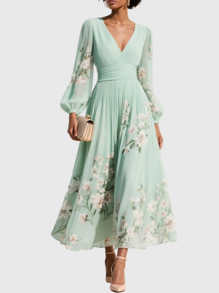Maribel - Vestido plisado con escote en V, suave al tacto