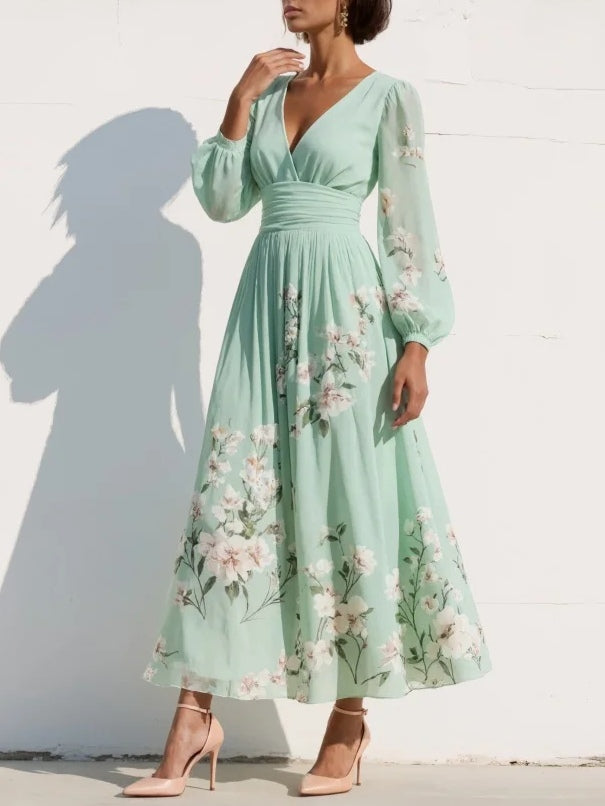Maribel - Vestido plisado con escote en V, suave al tacto