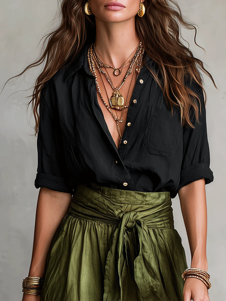 Odelia - Conjunto de top boho lujoso y falda midi