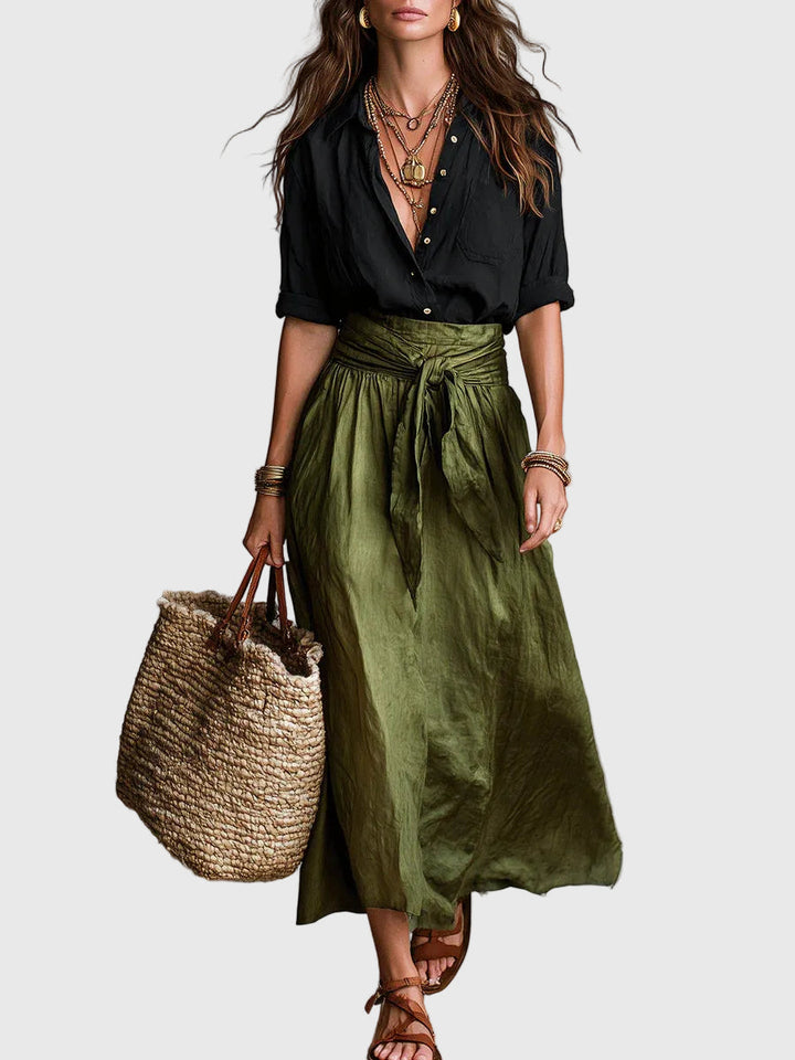 Odelia - Conjunto de top boho lujoso y falda midi