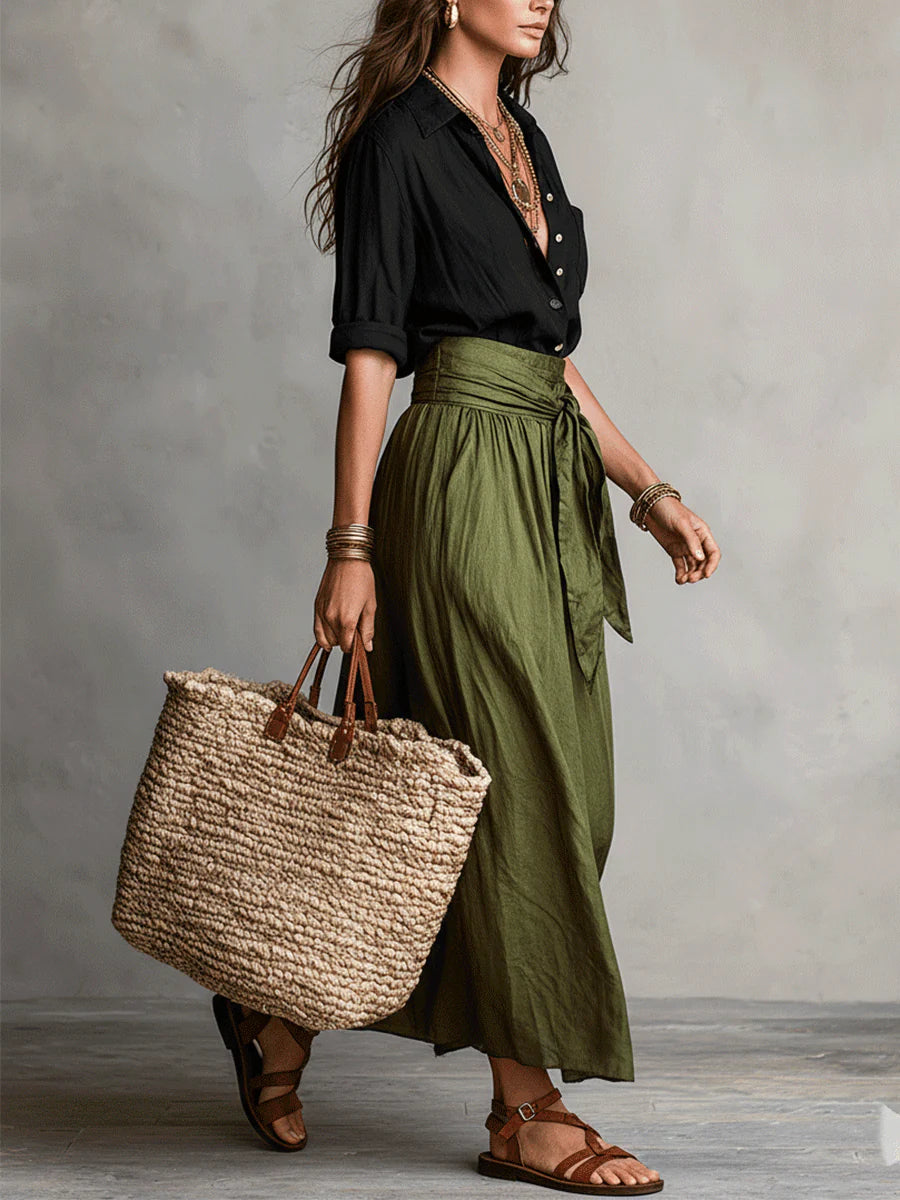 Odelia - Conjunto de top boho lujoso y falda midi