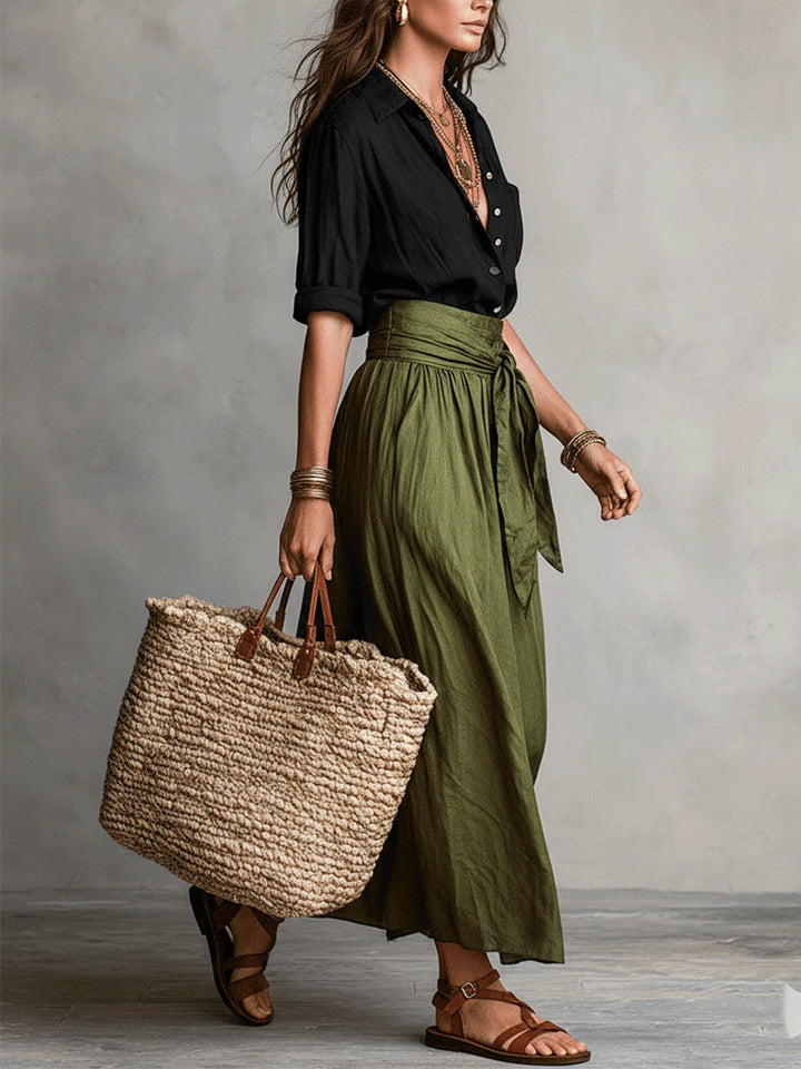 Odelia - Conjunto de top boho lujoso y falda midi