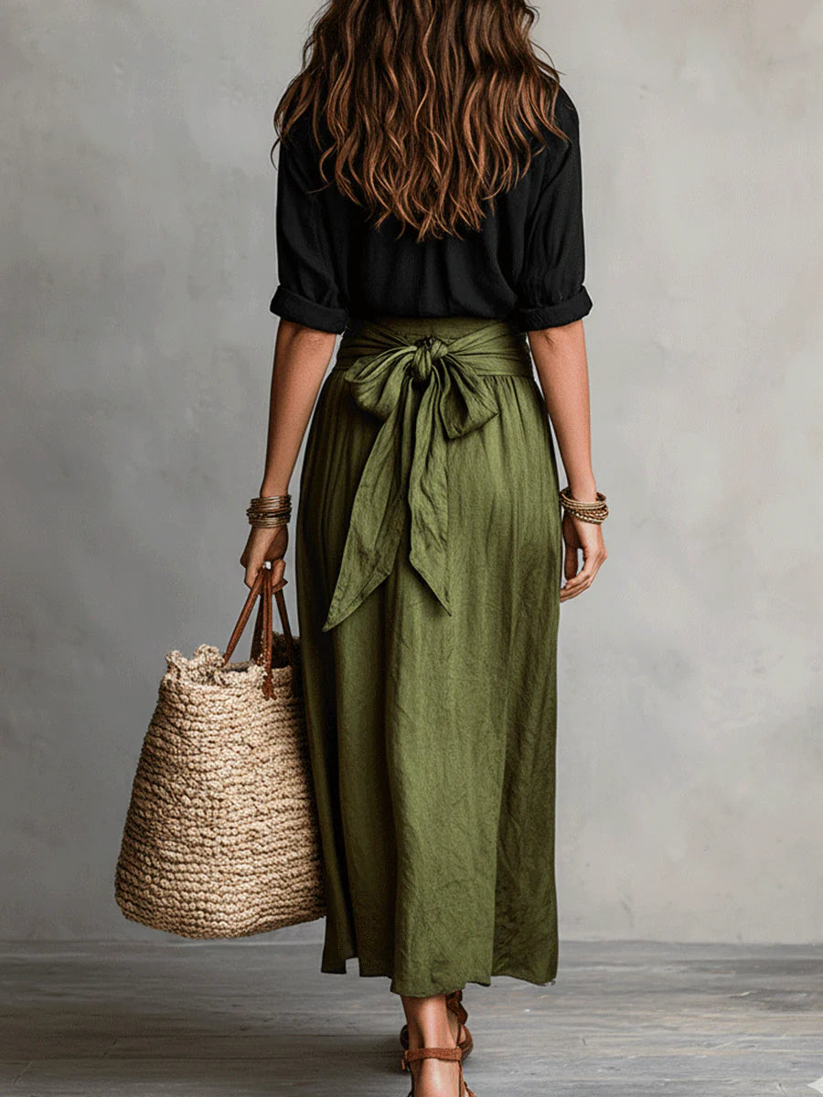Odelia - Conjunto de top boho lujoso y falda midi