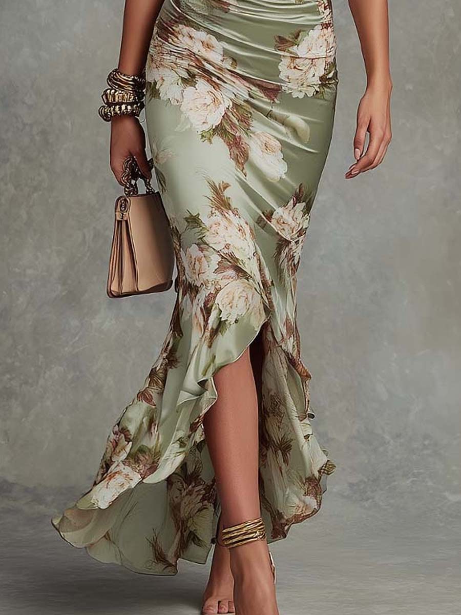 Osyra - Vestido floral de seda con escote en V