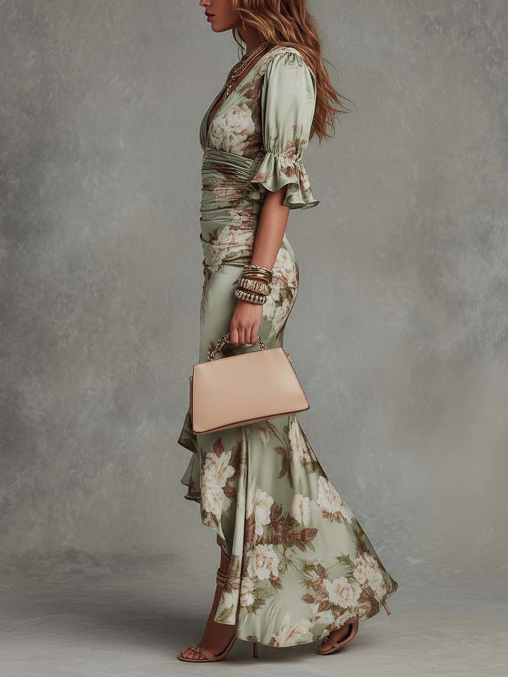 Osyra - Vestido floral de seda con escote en V