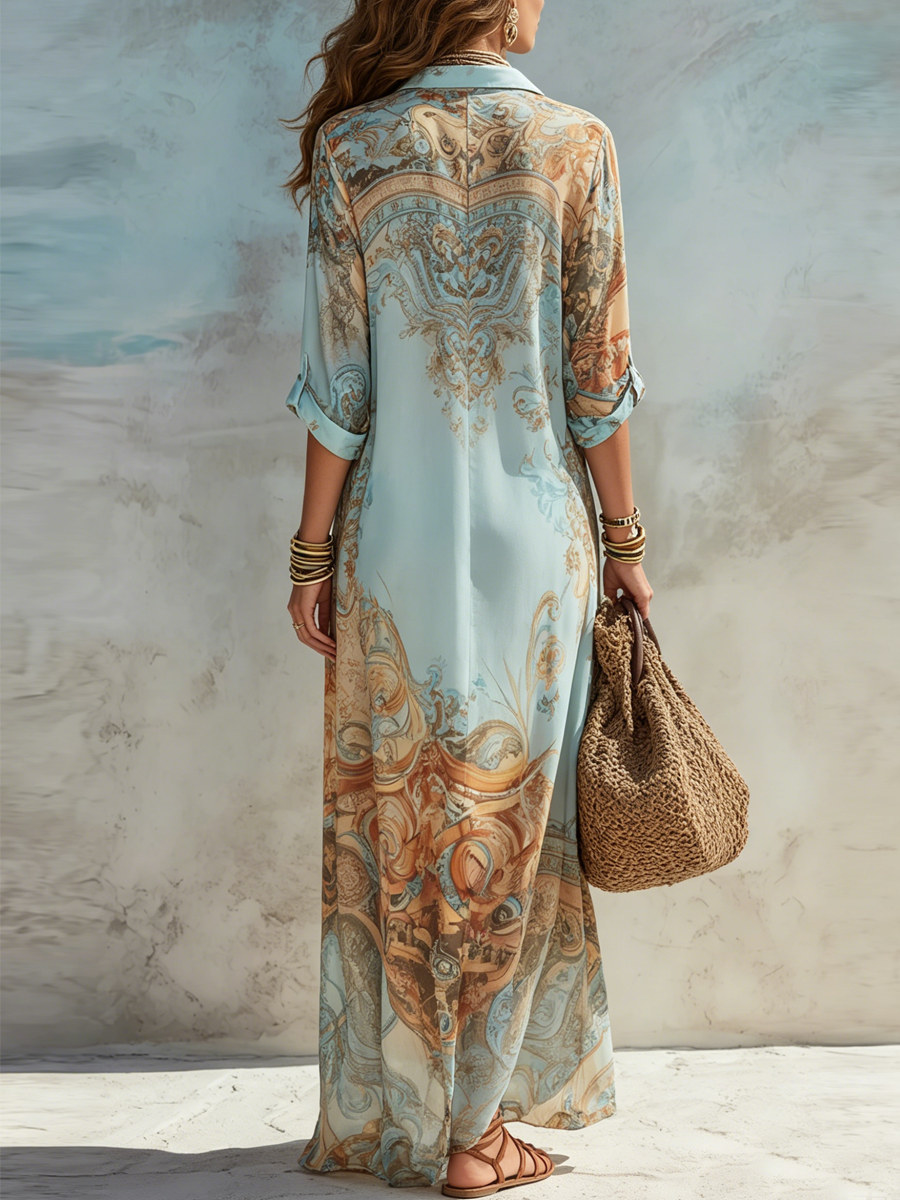 Amorette - Vestido camisero maxi fresco