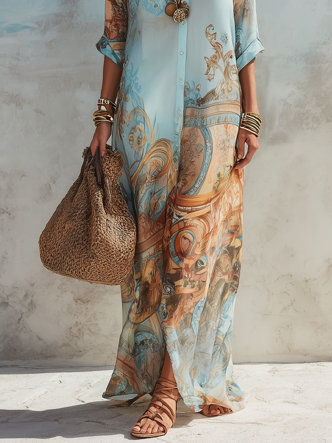 Amorette - Vestido camisero maxi fresco