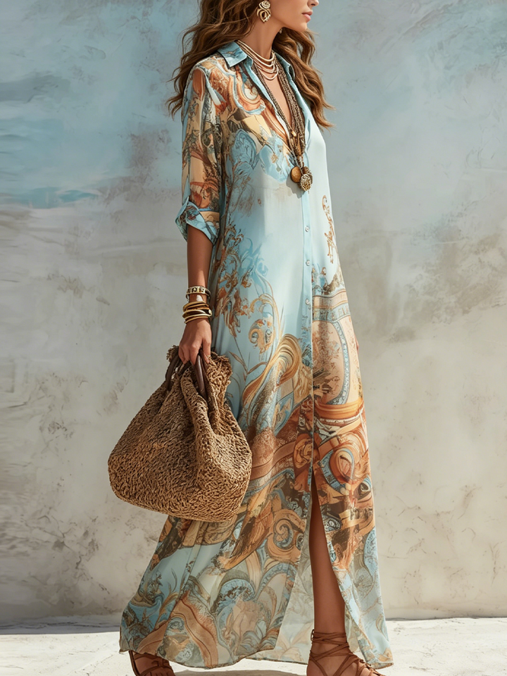 Amorette - Vestido camisero maxi fresco