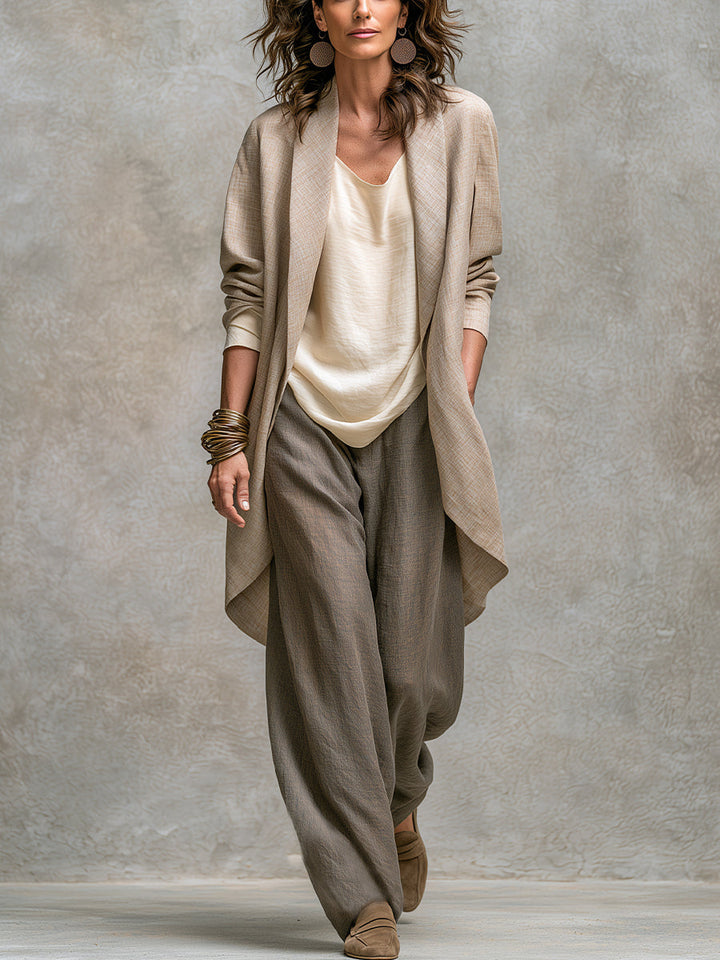 Isolenne - Conjunto de tres piezas premium con pantalón de pierna ancha