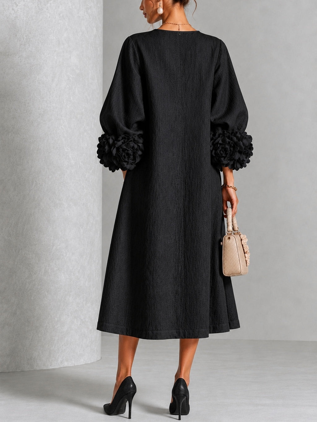 Estelora - Vestido midi floral de corte escultórico