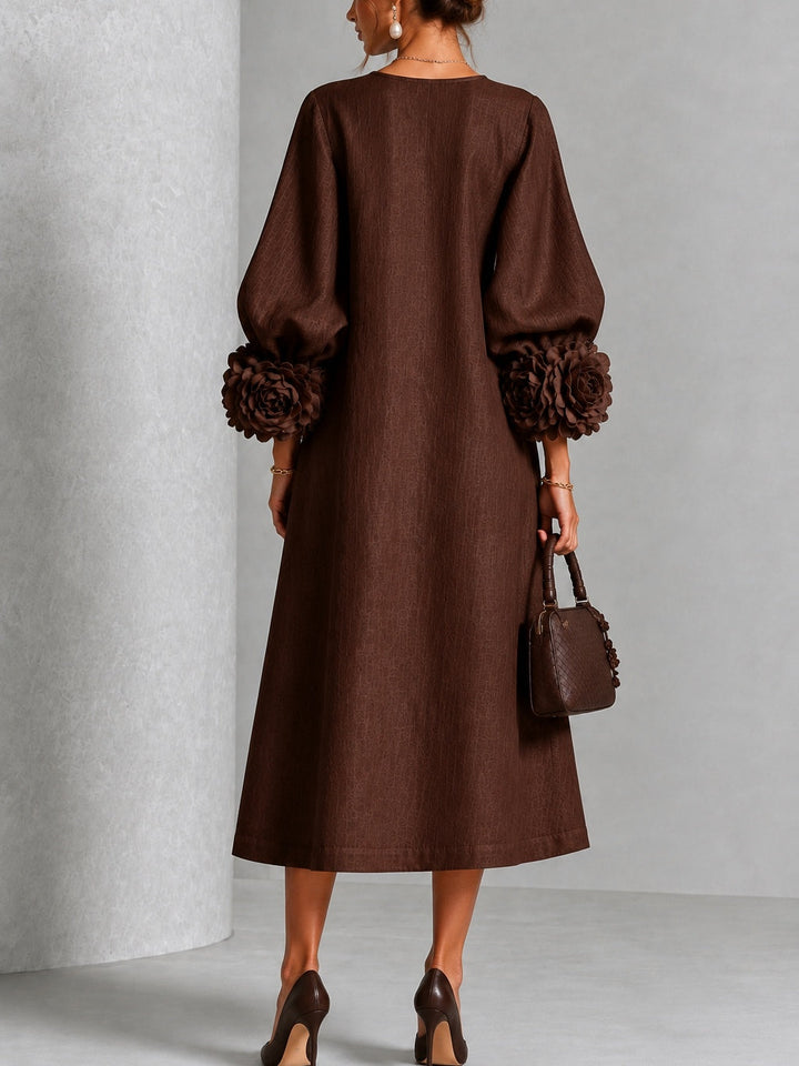 Estelora - Vestido midi floral de corte escultórico
