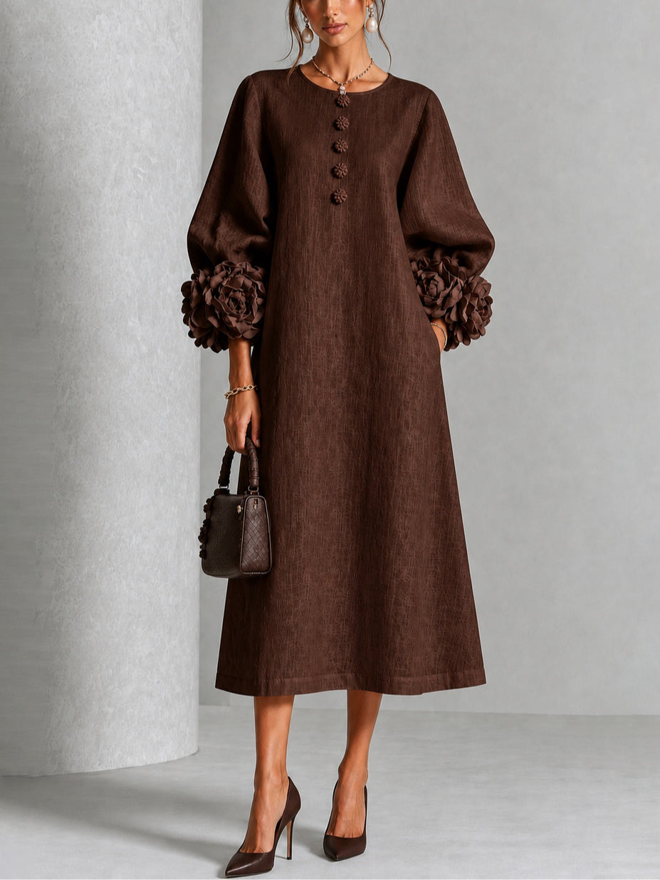 Estelora - Vestido midi floral de corte escultórico