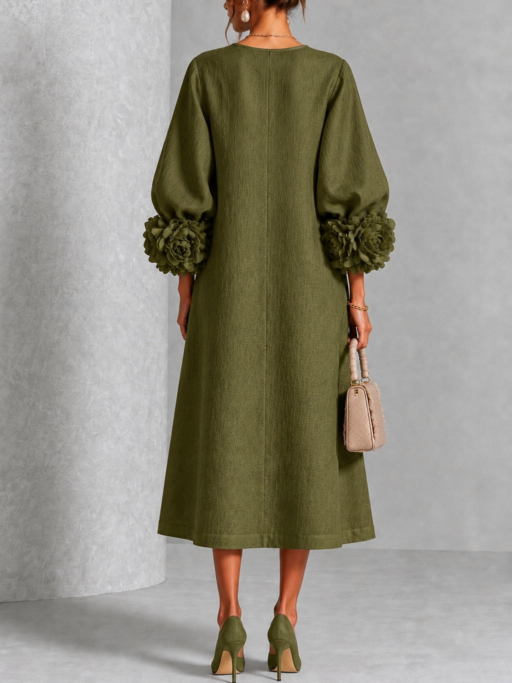 Estelora - Vestido midi floral de corte escultórico