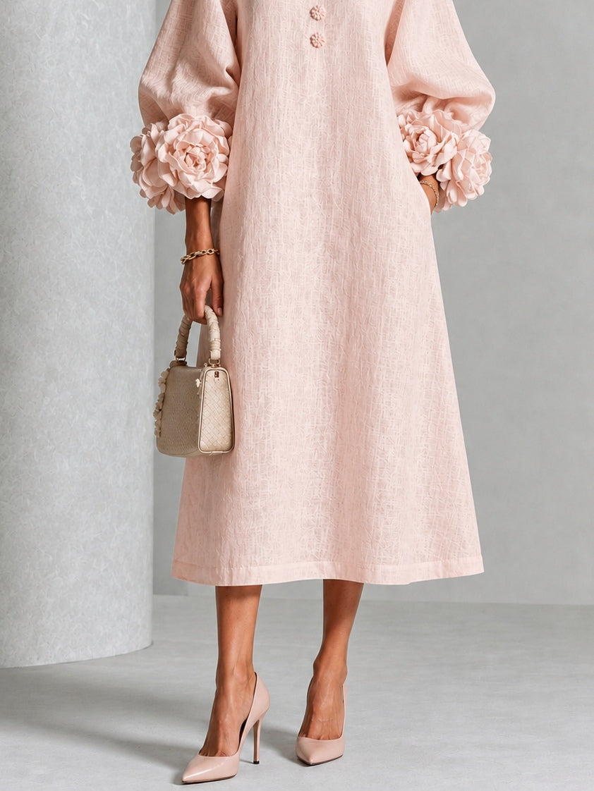 Estelora - Vestido midi floral de corte escultórico
