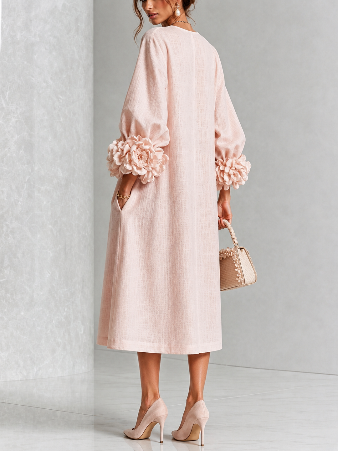 Estelora - Vestido midi floral de corte escultórico