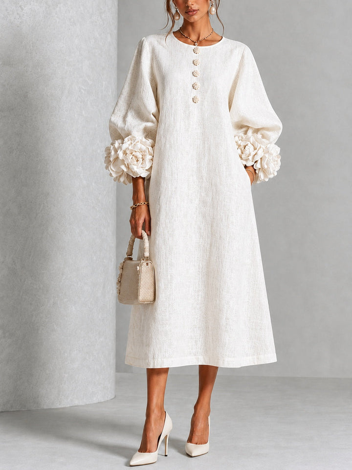Estelora - Vestido midi floral de corte escultórico