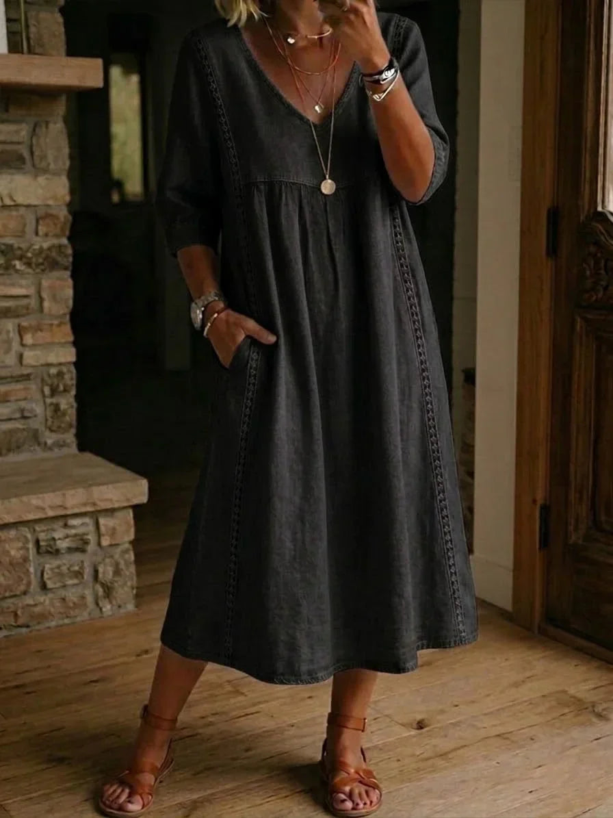 Rovina - Vestido midi de manga 3/4 con corte relajado