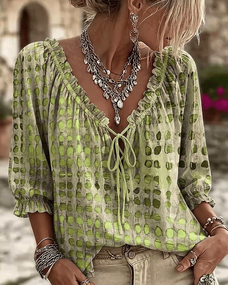 Bevelyn - Blusa de encaje con lunares, suave al tacto