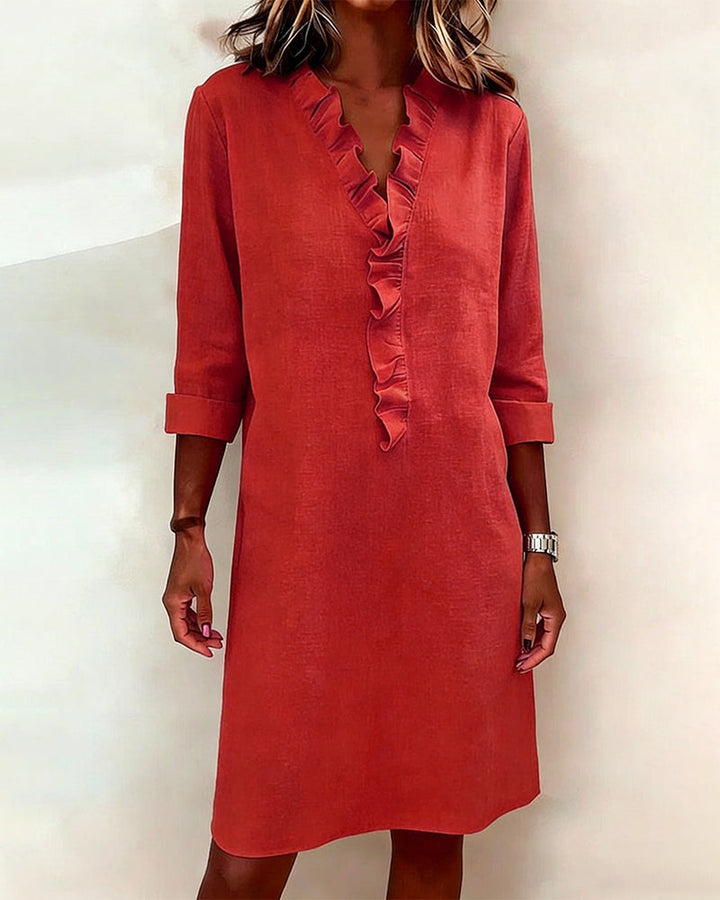 Dorelle - Vestido recto con holanes en mezcla de lino fresca