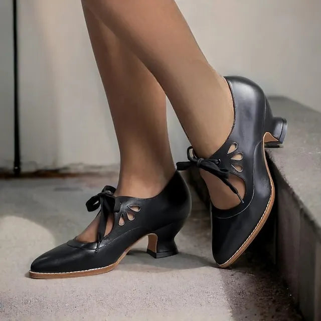 Veralyn - Zapatos de tacón kitten con agujetas vintage