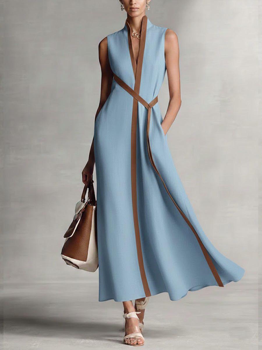 Rysella - Vestido maxi cruzado de mezcla de lino refinado