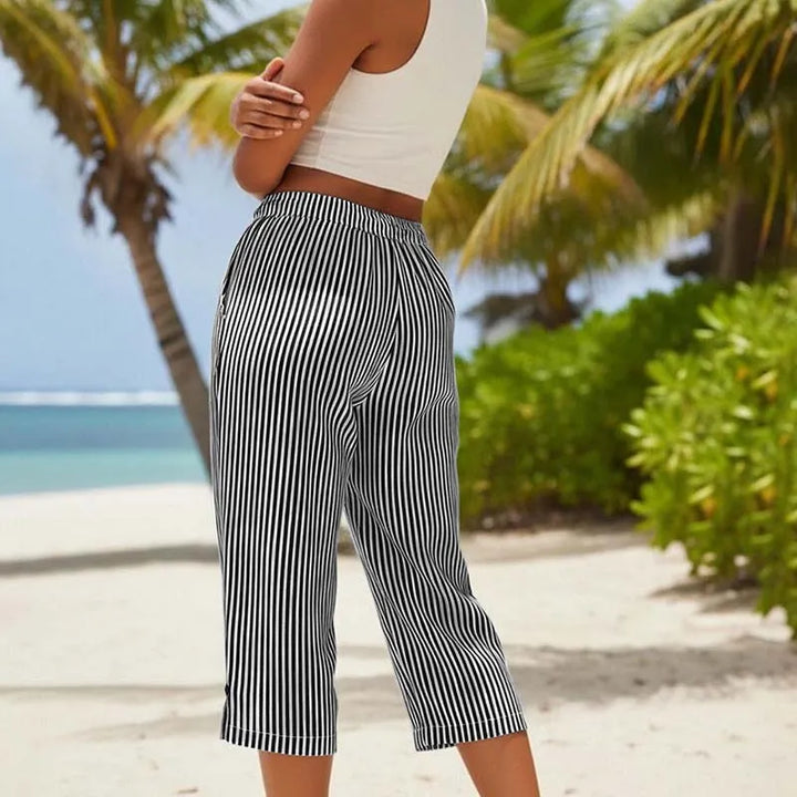 Roselina - Pantalón capri a rayas con cintura ajustable