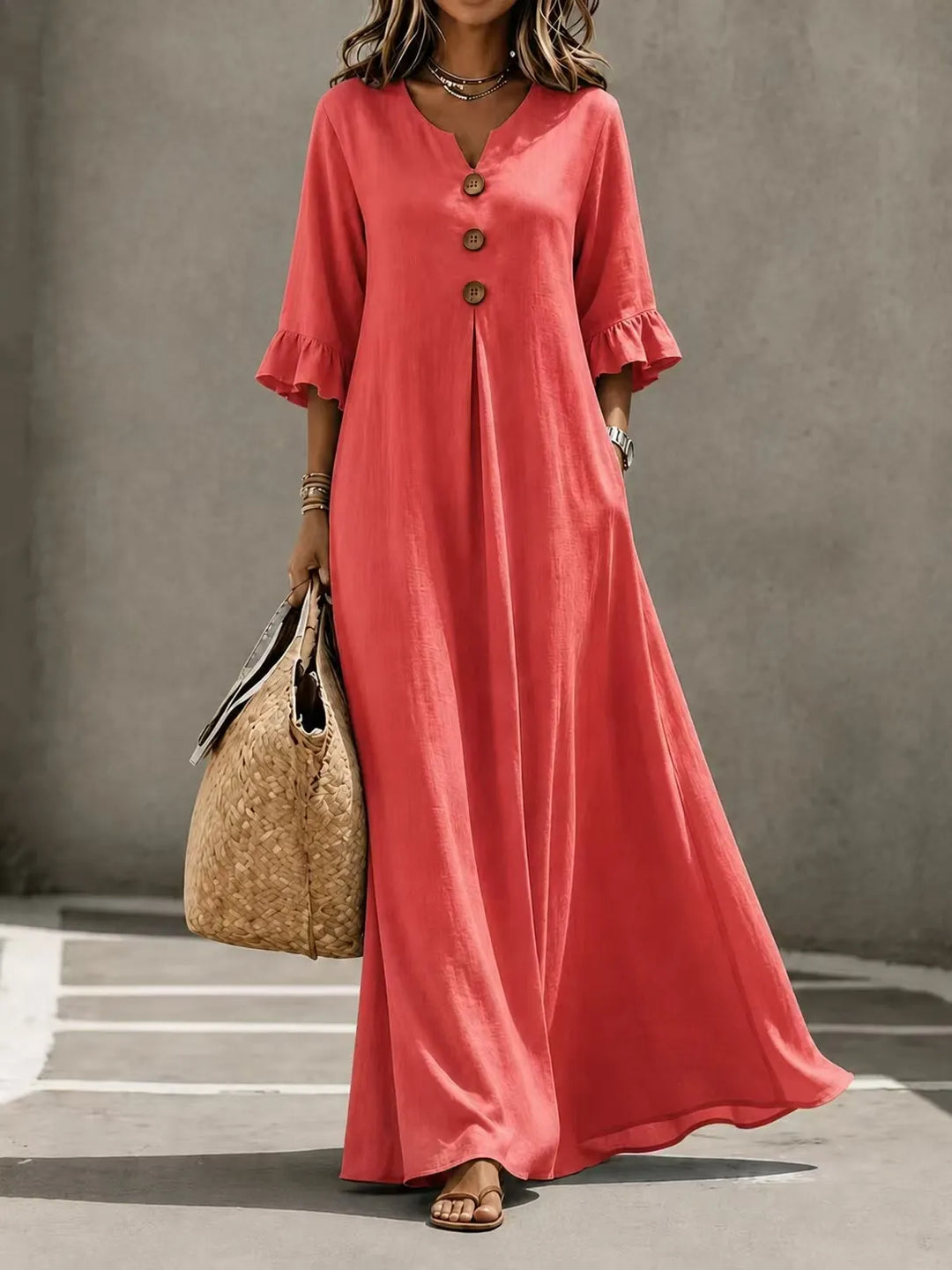 Vesperelle - Vestido maxi estampado de tacto suave con escote en V