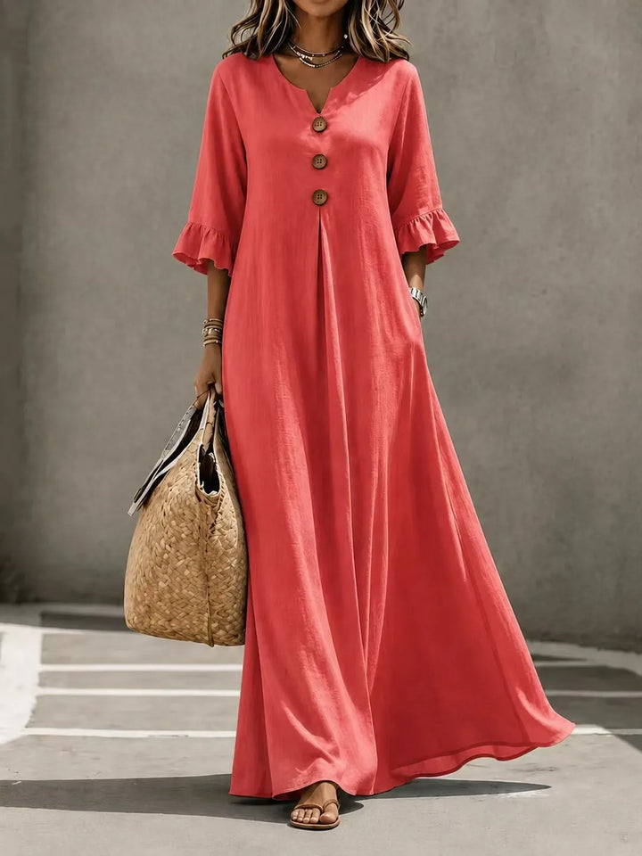 Vesperelle - Vestido maxi estampado de tacto suave con escote en V