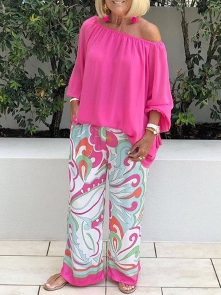 Brinette - Conjunto de blusa y pantalón de pierna ancha