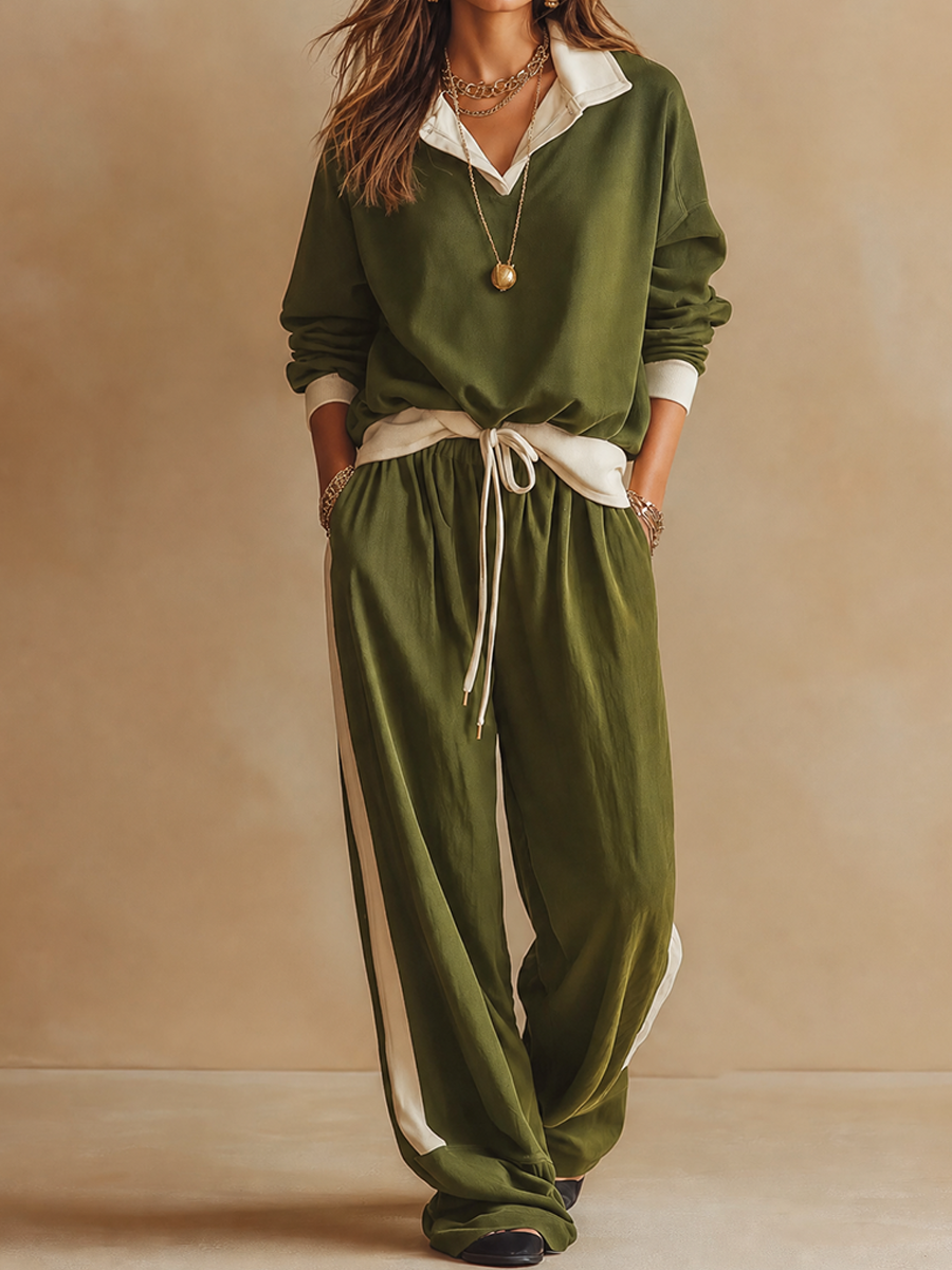 Ruby - Conjunto de polo de corte relajado y pantalón de pierna ancha