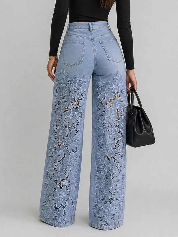 Kaliora - Jeans de pierna ancha con encaje floral